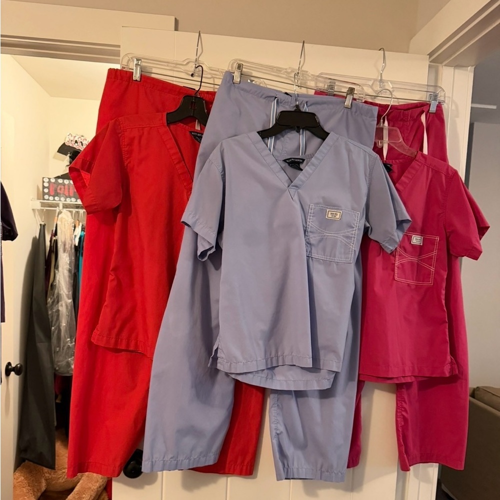 3 sets of Blue Sky Scrubs - all tops XS and bottoms S